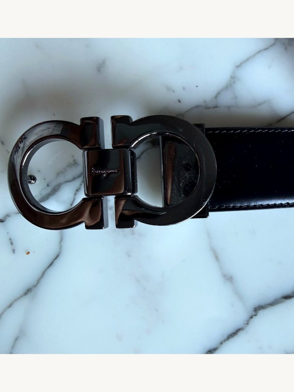 Ferragamo Gancini Belt Black Leather 39"